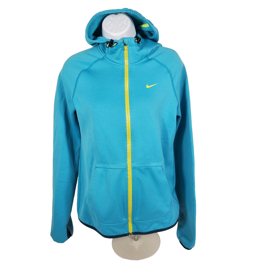 Nike Womens Blue Jacket Solid Full Zip Side Pockets Hoodie Size S